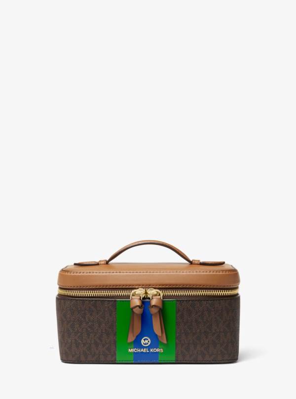 Damske Cestovné Tašky Michael Kors Medium Logo Stripe Trunk Travel Case Zelene - Kabelky Michael Kors Obchod | KEOHU-9861